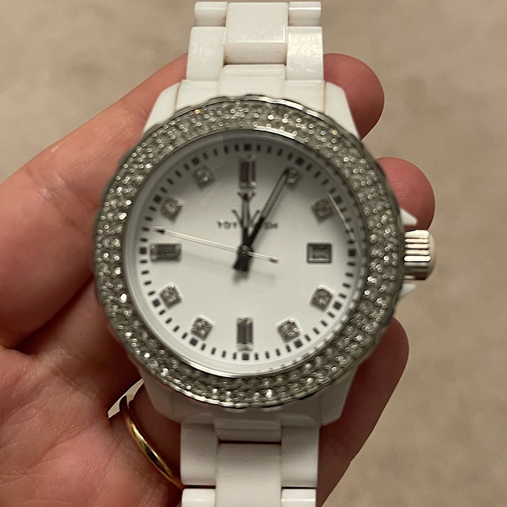 Toy Watch Plasteramic Ladies Bling Jewel Accent Crystal White